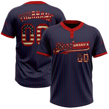 Laden Sie das Bild in den Galerie-Viewer, Custom Navy Red Pinstripe Vintage USA Flag Two-Button Unisex Softball Jersey
