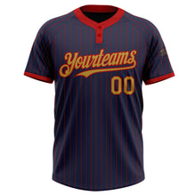 Laden Sie das Bild in den Galerie-Viewer, Custom Navy Red Pinstripe Old Gold Two-Button Unisex Softball Jersey
