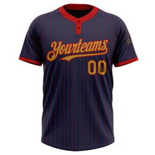 Load image into Gallery viewer, Custom Navy Red Pinstripe Old Gold Two-Button Unisex Softball Jersey

