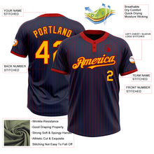 Load image into Gallery viewer, Custom Navy Red Pinstripe Gold Two-Button Unisex Softball Jersey
