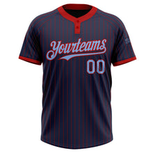 Laden Sie das Bild in den Galerie-Viewer, Custom Navy Red Pinstripe Light Blue Two-Button Unisex Softball Jersey
