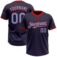 Загрузить изображение в средство просмотра галереи, Custom Navy Red Pinstripe Light Blue Two-Button Unisex Softball Jersey

