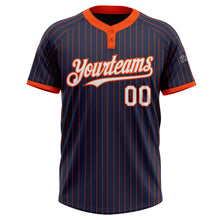 Laden Sie das Bild in den Galerie-Viewer, Custom Navy Orange Pinstripe White Two-Button Unisex Softball Jersey
