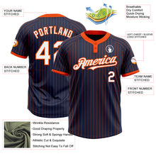Load image into Gallery viewer, Custom Navy Orange Pinstripe White Two-Button Unisex Softball Jersey
