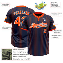 Load image into Gallery viewer, Custom Navy Orange Pinstripe White Two-Button Unisex Softball Jersey
