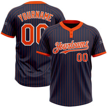 Load image into Gallery viewer, Custom Navy Orange Pinstripe White Two-Button Unisex Softball Jersey
