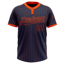 Laden Sie das Bild in den Galerie-Viewer, Custom Navy Orange Pinstripe Orange Two-Button Unisex Softball Jersey
