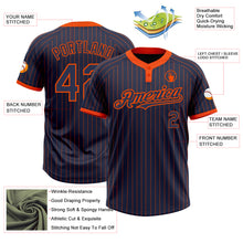 Load image into Gallery viewer, Custom Navy Orange Pinstripe Orange Two-Button Unisex Softball Jersey
