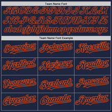 Laden Sie das Bild in den Galerie-Viewer, Custom Navy Orange Pinstripe Orange Two-Button Unisex Softball Jersey
