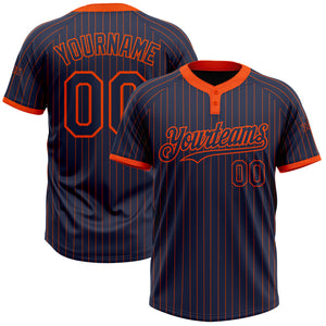 Custom Navy Orange Pinstripe Orange Two-Button Unisex Softball Jersey