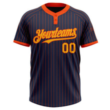 Load image into Gallery viewer, Custom Navy Orange Pinstripe Gold Two-Button Unisex Softball Jersey
