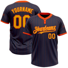 Laden Sie das Bild in den Galerie-Viewer, Custom Navy Orange Pinstripe Gold Two-Button Unisex Softball Jersey
