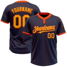 Load image into Gallery viewer, Custom Navy Orange Pinstripe Gold Two-Button Unisex Softball Jersey
