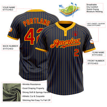 Laden Sie das Bild in den Galerie-Viewer, Custom Navy Gold Pinstripe Red Two-Button Unisex Softball Jersey
