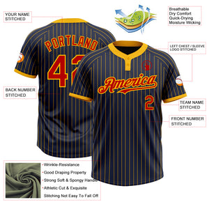 Custom Navy Gold Pinstripe Red Two-Button Unisex Softball Jersey