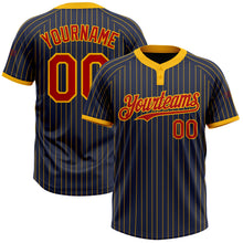 Laden Sie das Bild in den Galerie-Viewer, Custom Navy Gold Pinstripe Red Two-Button Unisex Softball Jersey
