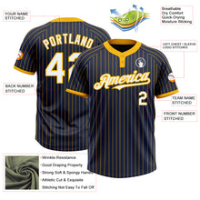 Load image into Gallery viewer, Custom Navy Gold Pinstripe White Two-Button Unisex Softball Jersey

