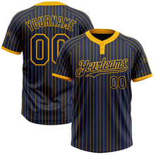 Laden Sie das Bild in den Galerie-Viewer, Custom Navy Gold Pinstripe Gold Two-Button Unisex Softball Jersey
