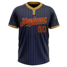 Laden Sie das Bild in den Galerie-Viewer, Custom Navy Old Gold Pinstripe Red Two-Button Unisex Softball Jersey
