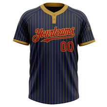 Load image into Gallery viewer, Custom Navy Old Gold Pinstripe Red Two-Button Unisex Softball Jersey
