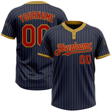 Laden Sie das Bild in den Galerie-Viewer, Custom Navy Old Gold Pinstripe Red Two-Button Unisex Softball Jersey
