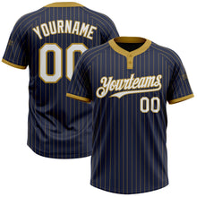 Load image into Gallery viewer, Custom Navy Old Gold Pinstripe White Two-Button Unisex Softball Jersey
