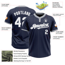 Laden Sie das Bild in den Galerie-Viewer, Custom Navy Gray Pinstripe White Two-Button Unisex Softball Jersey
