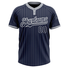 Load image into Gallery viewer, Custom Navy Gray Pinstripe White Two-Button Unisex Softball Jersey
