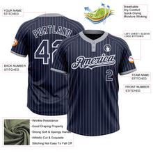 Laden Sie das Bild in den Galerie-Viewer, Custom Navy Gray Pinstripe White Two-Button Unisex Softball Jersey
