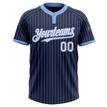 Load image into Gallery viewer, Custom Navy Light Blue Pinstripe White Two-Button Unisex Softball Jersey
