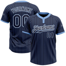 Load image into Gallery viewer, Custom Navy Light Blue Pinstripe White Two-Button Unisex Softball Jersey
