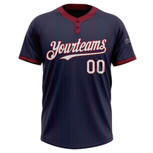 Laden Sie das Bild in den Galerie-Viewer, Custom Navy Crimson Pinstripe White Two-Button Unisex Softball Jersey
