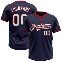 Load image into Gallery viewer, Custom Navy Crimson Pinstripe White Two-Button Unisex Softball Jersey
