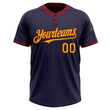 Load image into Gallery viewer, Custom Navy Crimson Pinstripe Gold Two-Button Unisex Softball Jersey
