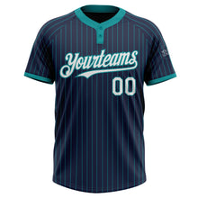 Load image into Gallery viewer, Custom Navy Teal Pinstripe White Two-Button Unisex Softball Jersey
