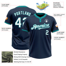 Charger l&#39;image dans la galerie, Custom Navy Teal Pinstripe White Two-Button Unisex Softball Jersey
