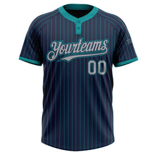 Load image into Gallery viewer, Custom Navy Teal Pinstripe Gray Two-Button Unisex Softball Jersey
