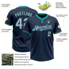 Load image into Gallery viewer, Custom Navy Teal Pinstripe Gray Two-Button Unisex Softball Jersey
