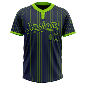 Custom Navy Neon Green Pinstripe Neon Green Two-Button Unisex Softball Jersey