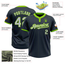 Load image into Gallery viewer, Custom Navy Neon Green Pinstripe Gray Two-Button Unisex Softball Jersey
