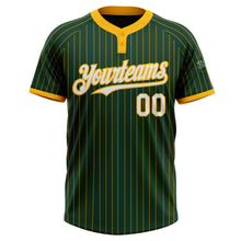 Load image into Gallery viewer, Custom Green Gold Pinstripe White Two-Button Unisex Softball Jersey
