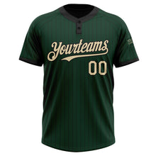 Load image into Gallery viewer, Custom Green Black Pinstripe Cream Two-Button Unisex Softball Jersey
