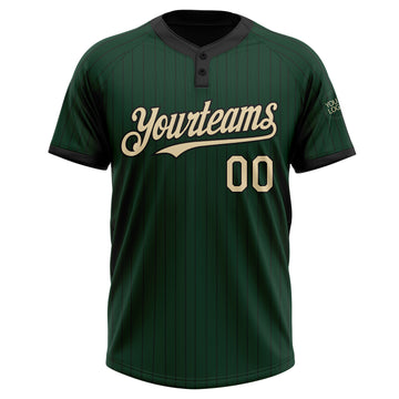 Custom Green Black Pinstripe Cream Two-Button Unisex Softball Jersey