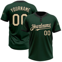 Load image into Gallery viewer, Custom Green Black Pinstripe Cream Two-Button Unisex Softball Jersey
