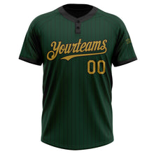 Load image into Gallery viewer, Custom Green Black Pinstripe Old Gold Two-Button Unisex Softball Jersey
