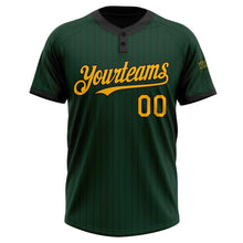 Load image into Gallery viewer, Custom Green Black Pinstripe Gold Two-Button Unisex Softball Jersey
