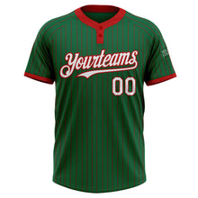 Load image into Gallery viewer, Custom Kelly Green Red Pinstripe White Two-Button Unisex Softball Jersey
