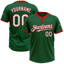 Load image into Gallery viewer, Custom Kelly Green Red Pinstripe White Two-Button Unisex Softball Jersey
