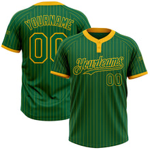 Load image into Gallery viewer, Custom Kelly Green Gold Pinstripe Gold Two-Button Unisex Softball Jersey
