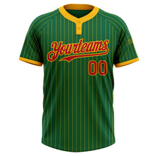 Load image into Gallery viewer, Custom Kelly Green Gold Pinstripe Red Two-Button Unisex Softball Jersey
